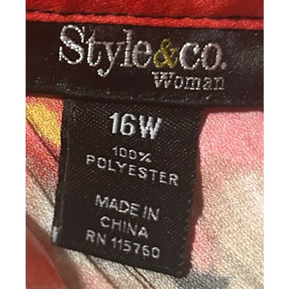 Style & Co. Women's Black Yellow Tan Pink Ruffled Button Front Blouse Size 16W - Picture 3 of 4
